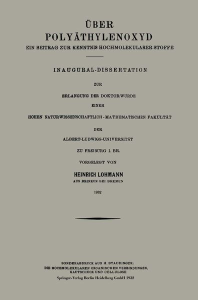 Über Polyäthylenoxyd, Taschenbuch von Heinrich Lohmann, Springer Berlin, 9783662280584