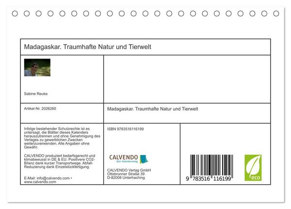 Produktbild: Madagaskar. Traumhafte Natur und Tierwelt (Tischkalender 2026 DIN A5 quer), CALVENDO Monatskalender