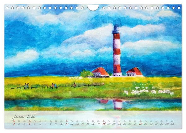 Produktbild: Gemalter K&uuml;stenzauber - Mit Pinsel und Farbe entlang der deutschen K&uuml;ste (Wandkalender 2026 DIN A4 quer), CALVENDO Monatskalender