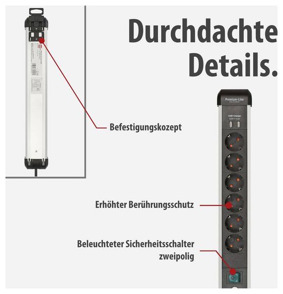 Produktbild: Brennenstuhl 1391030611 Steckdosenleiste mit Schalter Silber, Schwarz Schutzkontakt 1St.