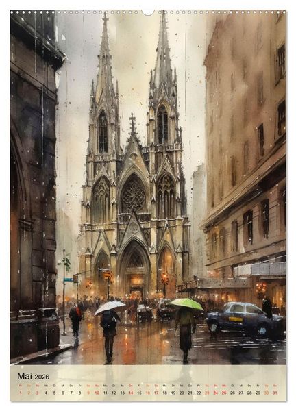 Produktbild: New York - ein Regentag (hochwertiger Premium Wandkalender 2026 DIN A2 hoch), Kunstdruck in Hochglanz