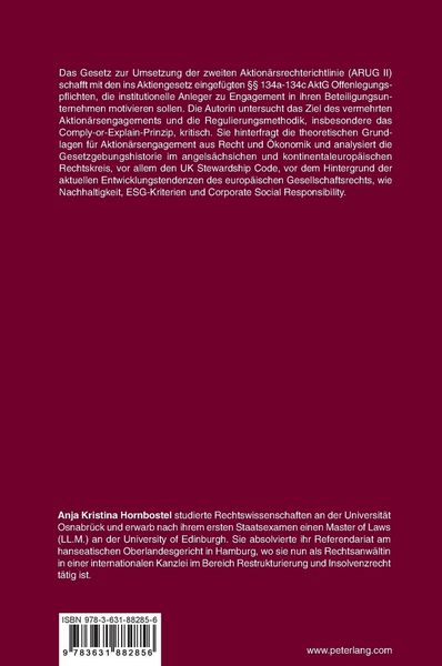 Produktbild: Das Engagement institutioneller Anleger als Aktion&auml;re im Beteiligungsunternehmen nach ARUG II
