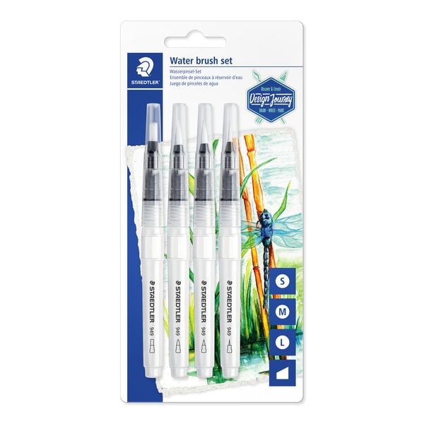 STAEDTLER Wasserpinsel rund fein, rund medium, rund groß, Keilspitze, 4er Set