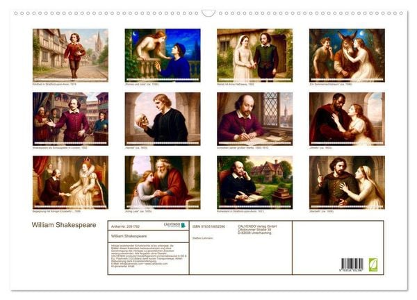 Produktbild: William Shakespeare (Wandkalender 2026 DIN A2 quer), CALVENDO Monatskalender