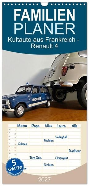 Produktbild: Familienplaner 2027 - Kultauto aus Frankreich - Renault 4 mit 5 Spalten (Wandkalender, 21 x 45 cm) CALVENDO