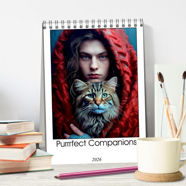 Produktbild: Purrrfect Companions (Desk Calendar 2026 DIN A5 portrait), CALVENDO 12 Month DeskCalendar