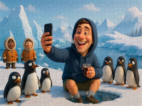 Produktbild: CALVENDO Puzzle Pinguinselfie - Manchen kann es nicht kalt genug sein | 1000 Teile Lege-Gr&ouml;&szlig;e 64x48cm Foto-Puzzle f&uuml;r gl&uuml;ckliche Stunden