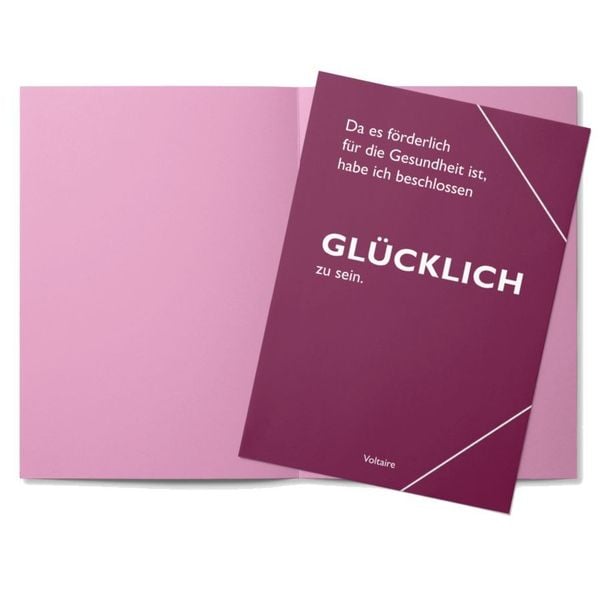 Produktbild: Sammelmappe A4 rot, "Da es f&ouml;rderlich f&uuml;r die Gesundheit ist, habe ich beschlossen, gl&uuml;cklich zu sein." (Voltaire)