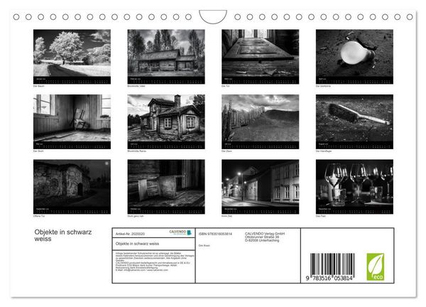 Produktbild: Objekte in schwarz weiss (Wandkalender 2026 DIN A4 quer), CALVENDO Monatskalender