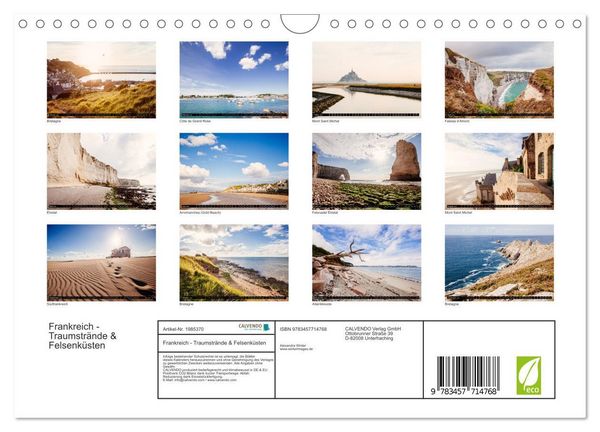 Produktbild: Frankreich - Traumstr&auml;nde & Felsenk&uuml;sten (Wandkalender 2026 DIN A4 quer), CALVENDO Monatskalender