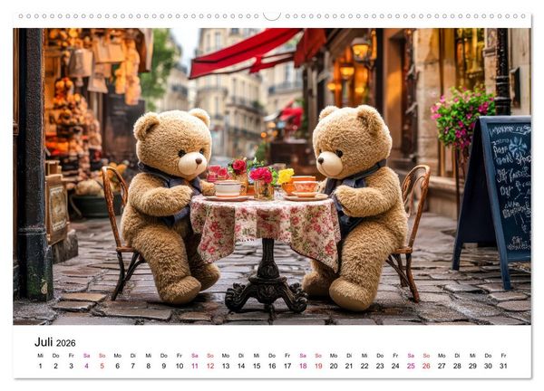 Produktbild: Teddys Welt - B&auml;renstark durchs Jahr (hochwertiger Premium Wandkalender 2026 DIN A2 quer), Kunstdruck in Hochglanz
