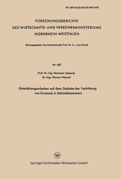 Produktbild: Entwicklungsarbeiten auf dem Gebiete der Verh&uuml;ttung von Erzstaub in Schmelzkammern