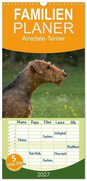 Produktbild: Familienplaner 2027 - Airedale-Terrier, was sonst! mit 5 Spalten (Wandkalender, 21 x 45 cm) CALVENDO