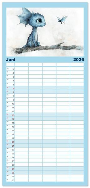 Produktbild: Familienplaner 2026 - Dinozauber &ndash; Wenn Urzeitbewohner zu Freunden werden mit 5 Spalten (Wandkalender, 21 x 45 cm) CALVENDO