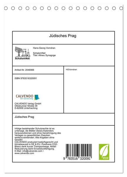 Produktbild: J&uuml;disches Prag (Tischkalender 2026 DIN A5 hoch), CALVENDO Monatskalender