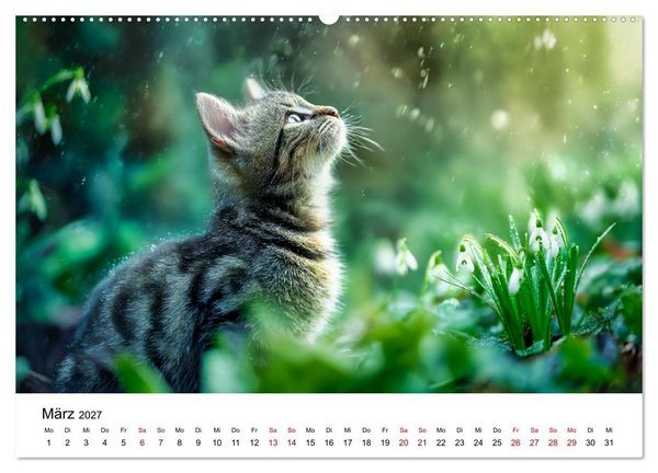 Produktbild: Schnurren & Streifen - Zw&ouml;lf Monate mit Tigerkatzen (hochwertiger Premium Wandkalender 2027 DIN A2 quer), Kunstdruck in Hochglanz