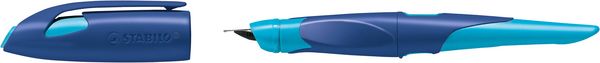 Produktbild: STABILO Ergonomischer Schulf&uuml;ller f&uuml;r Rechtsh&auml;nder mit Anf&auml;nger-Feder A -   EASYbirdy in mitternachtsblau/azur - Einzelstift - inklusive Patrone