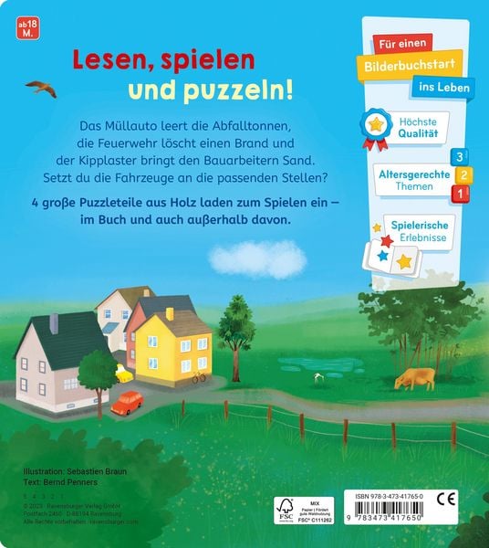 Produktbild: Spiel mit den Fahrzeugen: Mein buntes Holzpuzzle-Buch