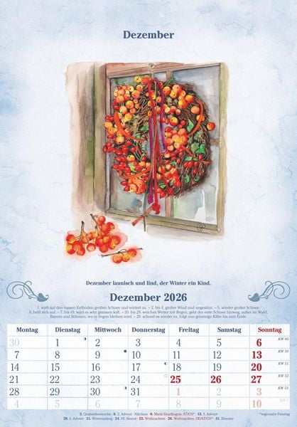 Produktbild: 100-jähriger Kalender 2026 - Bildkalender 23,7x34 cm - mit Wetterprognosen, Bauernregeln und liebevollen Illustrationen - Wandkalender - Alpha Edition