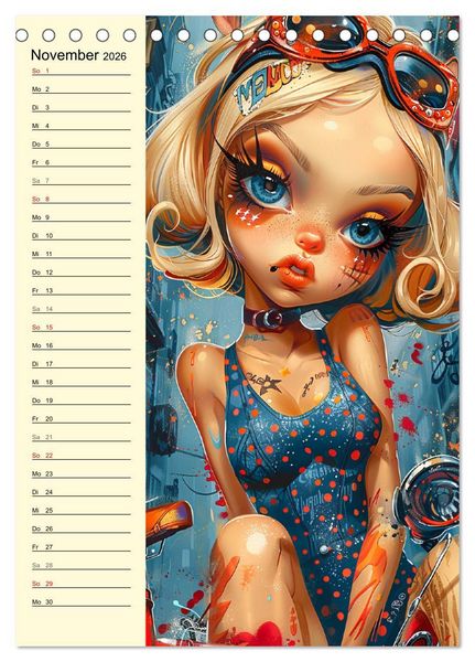 Produktbild: Rockabilly. Strange Comic-Kunst Girls im 50er-Jahre Stil (Tischkalender 2026 DIN A5 hoch), CALVENDO Monatskalender