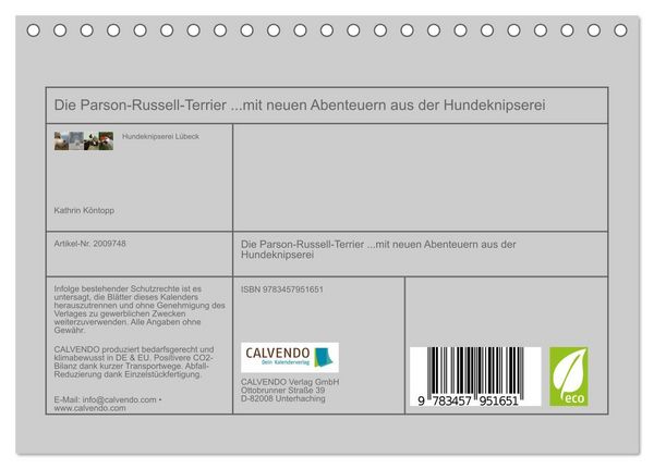 Produktbild: Die Parson-Russell-Terrier ...mit neuen Abenteuern aus der Hundeknipserei (Tischkalender 2026 DIN A5 quer), CALVENDO Monatskalender