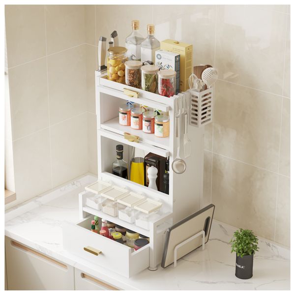 Produktbild: HTI-Living Gew&uuml;rzregal mit T&uuml;ren und Schublade Metall Wei&szlig;