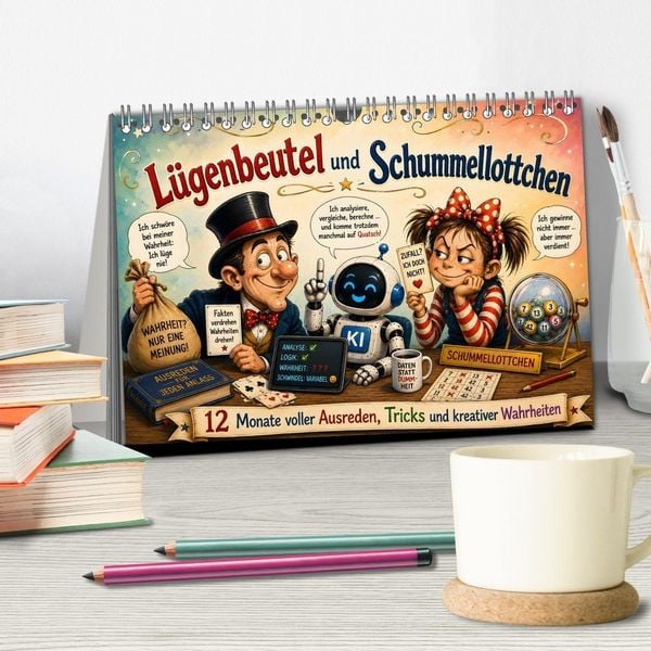 Produktbild: L&uuml;genbeutel und Schummellottchen - 12 Monate voller Ausreden, Tricks und kreativer Wahrheiten (Tischkalender 2027 DIN A5 quer), CALVENDO Monatskalender
