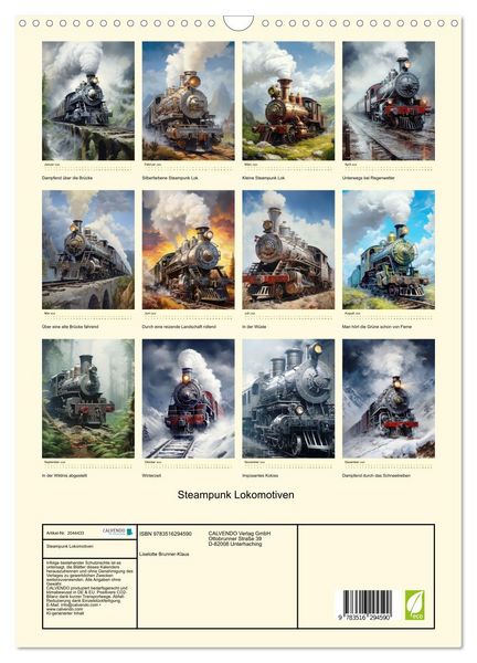 Produktbild: Steampunk Lokomotiven (Wandkalender 2026 DIN A3 hoch), CALVENDO Monatskalender