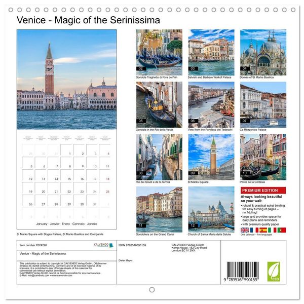 Produktbild: Venice - Magic of the Serinissima (Wall Calendar 2026 12 &times; 12 Inch) CALVENDO 12 Month Wall Calendar