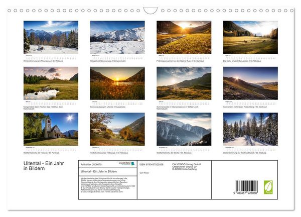Produktbild: Ultental - Ein Jahr in Bildern (Wandkalender 2026 DIN A3 quer), CALVENDO Monatskalender