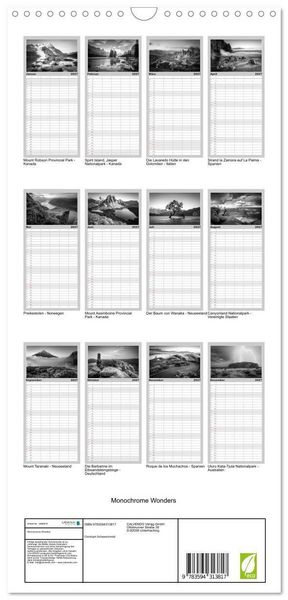 Produktbild: Familienplaner 2027 - Monochrome Wonders mit 5 Spalten (Wandkalender, 21 x 45 cm) CALVENDO