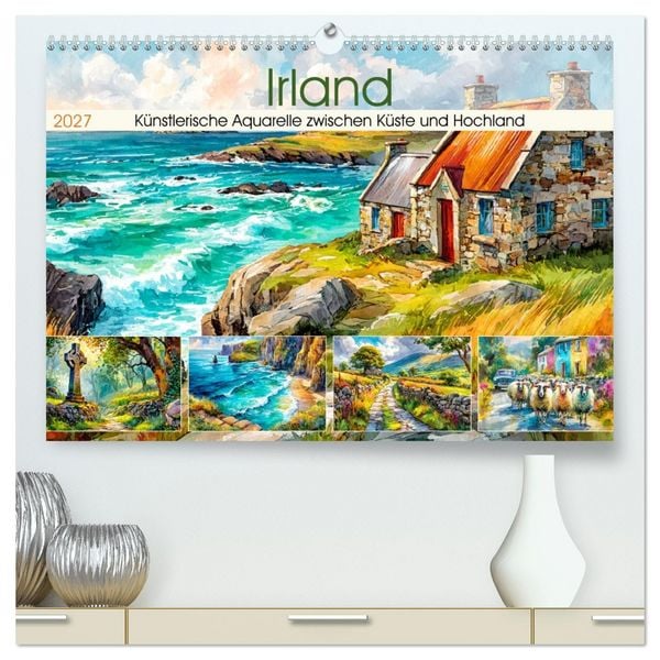 Produktbild: Irland. K&uuml;nstlerische Aquarelle zwischen K&uuml;ste und Hochland (hochwertiger Premium Wandkalender 2027 DIN A2 quer), Kunstdruck in Hochglanz