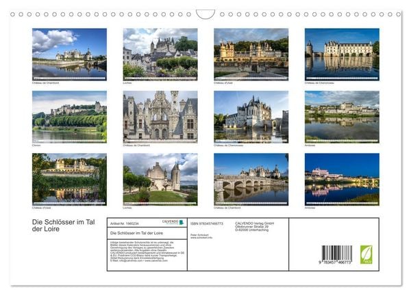 Produktbild: Die Schl&ouml;sser im Tal der Loire (Wandkalender 2026 DIN A3 quer), CALVENDO Monatskalender
