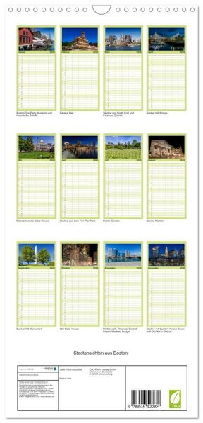 Produktbild: Familienplaner 2026 - Stadtansichten aus Boston mit 5 Spalten (Wandkalender, 21 x 45 cm) CALVENDO