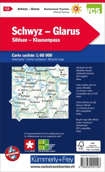 Produktbild: KuF Schweiz Radkarte 12 Schwyz - Glarus