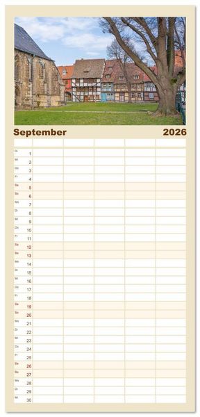 Produktbild: Familienplaner 2026 - Quedlinburg - Die historische Altstadt mit 5 Spalten (Wandkalender, 21 x 45 cm) CALVENDO
