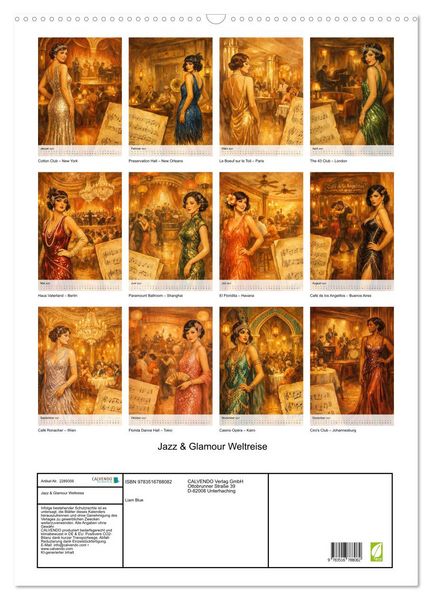 Produktbild: Jazz & Glamour Weltreise (Wandkalender 2027 DIN A2 hoch), CALVENDO Monatskalender