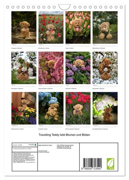 Produktbild: Travelling Teddy liebt Blumen und Bl&uuml;ten (Wandkalender 2026 DIN A4 hoch), CALVENDO Monatskalender