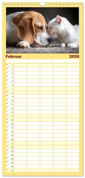 Produktbild: Familienplaner 2026 - Hund und Katze - Tierische Freunde mit 5 Spalten (Wandkalender, 21 x 45 cm) CALVENDO