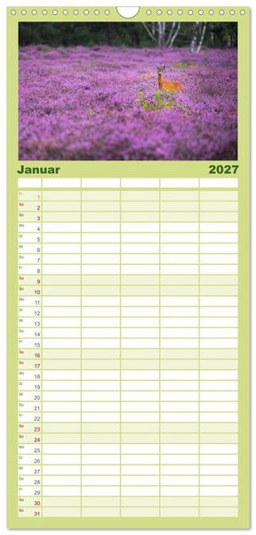 Produktbild: Familienplaner 2027 - Romantische Heidebl&uuml;te mit 5 Spalten (Wandkalender, 21 x 45 cm) CALVENDO