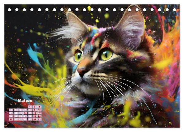 Produktbild: Splash - Katzen im Farbrausch (Tischkalender 2026 DIN A5 quer), CALVENDO Monatskalender