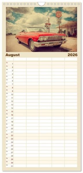 Produktbild: Familienplaner 2026 - Amerikas rollende Legenden &ndash; Retro-Design trifft Nostalgie mit 5 Spalten (Wandkalender, 21 x 45 cm) CALVENDO