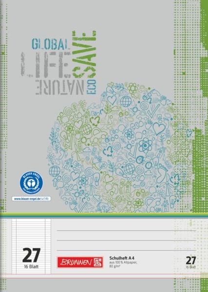 Produktbild: Brunnen Schulheft A4 Lin 27 16Bl RCP