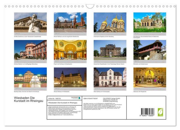 Produktbild: Wiesbaden Die Kurstadt im Rheingau (Wandkalender 2026 DIN A3 quer), CALVENDO Monatskalender