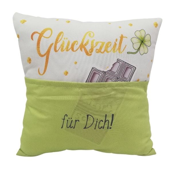 Produktbild: Kissen 25 x 25 cm mit Tasche, Gl&uuml;ck ist Zeit