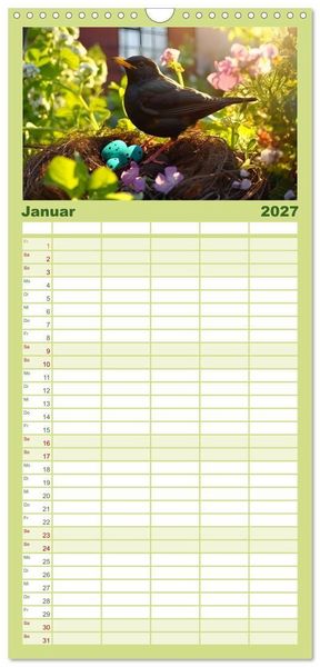 Produktbild: Familienplaner 2027 - Wilde Nachbarn - Tierisches Treiben im Gartenparadies! mit 5 Spalten (Wandkalender, 21 x 45 cm) CALVENDO