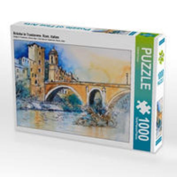 CALVENDO Puzzle Brücke in Trastevere, Rom, Italien | 1000 Teile Lege-Größe 64x48cm Foto-Puzzle für glückliche Stunden