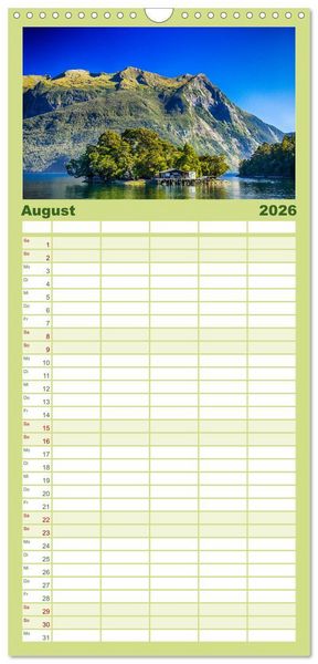 Produktbild: Familienplaner 2026 - Neuseeland - Die sch&ouml;nsten Orte am anderen Ende der Welt mit 5 Spalten (Wandkalender, 21 x 45 cm) CALVENDO
