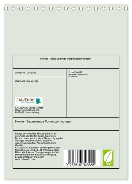 Produktbild: Hunde - Bezaubernde Portraitzeichnungen (Tischkalender 2026 DIN A5 hoch), CALVENDO Monatskalender
