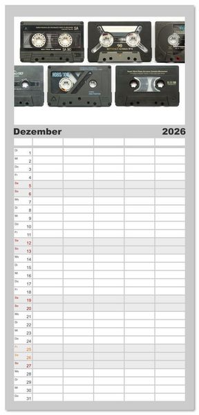 Produktbild: Familienplaner 2026 - Audio Tapes mit 5 Spalten (Wandkalender, 21 x 45 cm) CALVENDO